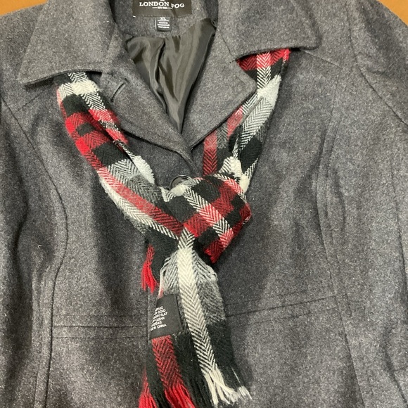 London Fog Womens Gray Wool Blend Long Sleeve Pea Coat With Scarf Size X-Large - Picture 4 of 15